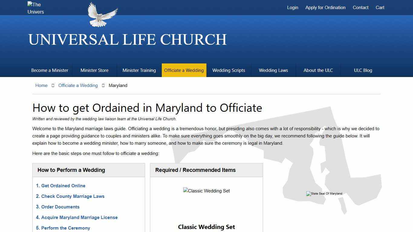 How to get Ordained in Maryland to Officiate - Universal Life Church