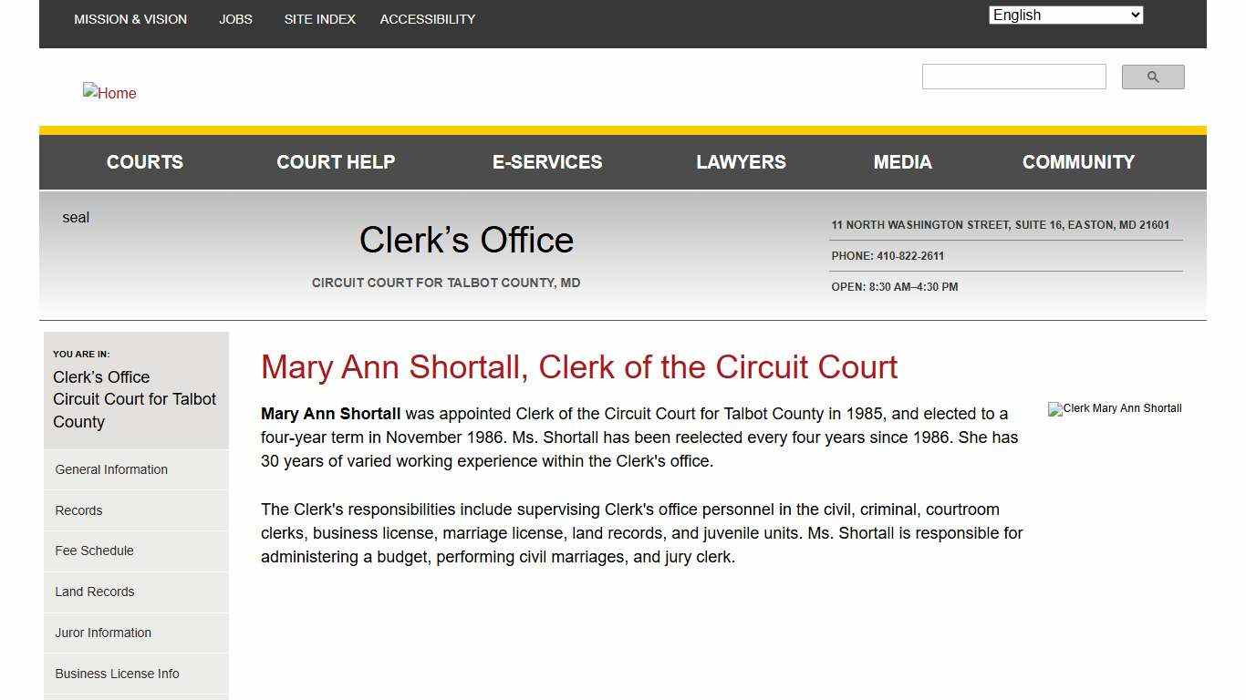 Mary Ann Shortall, Clerk of the Circuit Court Maryland Courts